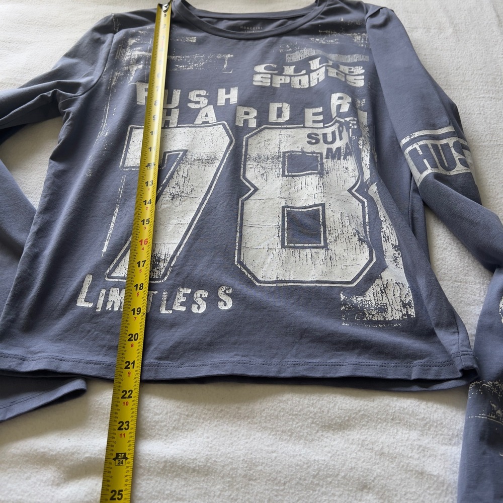 Homegirl Society XL Blue Gray Graphic Long Sleeve Tee Club Sports Push Harder 78 - Picture 7 of 8